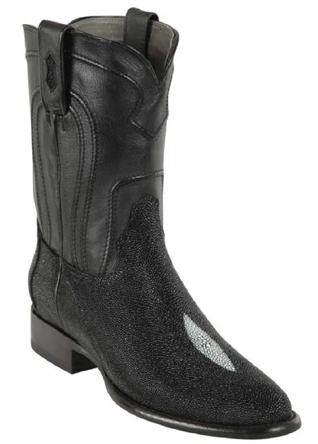 Los Altos Black Genuine Single Stone Stingray Skin Round Roper Cowboy Boots 691205